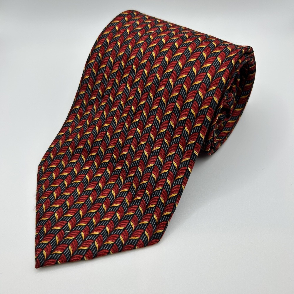 Ermenegildo Zegna Tie Men 100 Silk Red Yellow Geometric Business Corpcore Italy